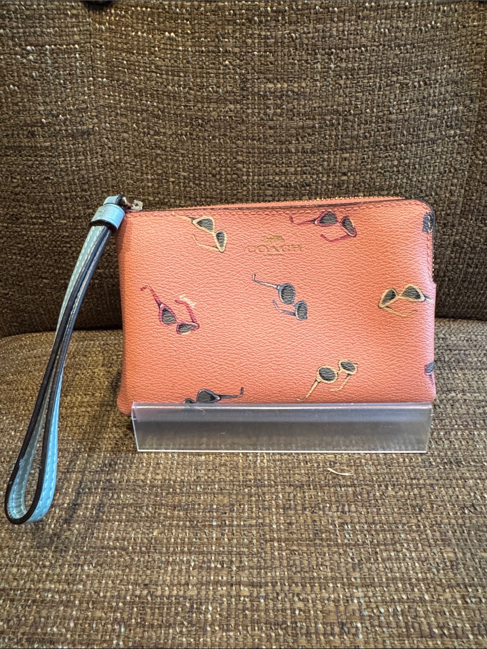 Coach sunglasses print corner zip wristlet wallet